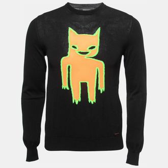 Dsquared2 Black Neon Motif Stretch Knit Crew Neck Jumper S