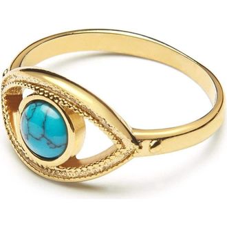 Nialaya Skyfall Turquoise Evil Eye Ring in Gold /Turquoise at Nordstrom, Size 7