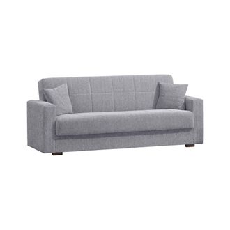 Dmora Divano Letto 3 Posti Pinto, Divano Letto Contenitore Lineare, Sof&agrave; Da Soggiorno In Tessuto Imbottito Con Apertura Click-clack, 212x80h87 Cm, Grigio