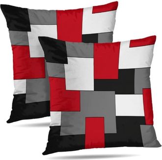 OEM Juego De Fundas De Coj&iacute;n Con Estampado Geom&eacute;trico Moderno, 20x20 Pulgadas, Dise&ntilde;o Abstracto En Rojo, Negro Y Gris, Ideal Para El Dormitorio Y El Sof&aacute; 