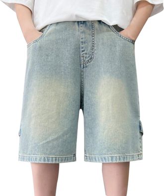 Generic Boys Jeans Adjustable Baggy Denim Shorts Vintage Cargo Style Pant Pull on Loose Leg Regular Fit Bootcut Stretchy Clothes Kids Cute Jorts Aesthetic Lig
