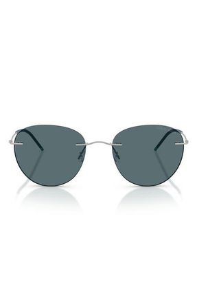 Armani 53mm Round Sunglasses in Matte Silver /Dark Grey at Nordstrom