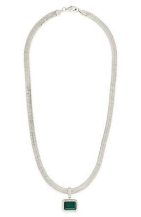 Sterling Forever Calder Cubic Zirconia Pendant Herringbone Chain Necklace in Silver at Nordstrom Rack