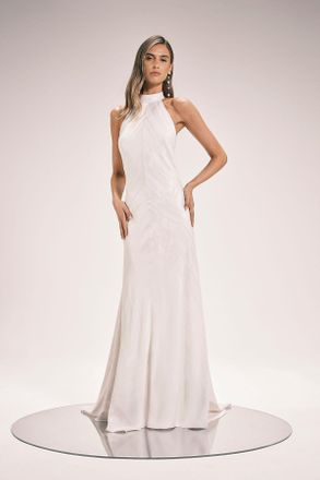 Karen Millen Womens Stripe Jacquard Halter Neck Woven Maxi Dress - White Viscose - Size 16 UK