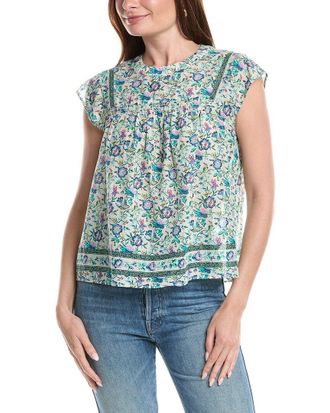 Elie Tahari T Tahari Smocked Trim Woven Blouse