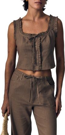LE JEAN Ruffle Trim Linen Blend Crop Tank in Driftwood at Nordstrom, Size X-Large