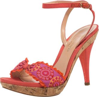 Sergio Rossi Orange Embroidered Strap Sandals