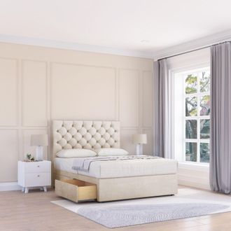 Sloomy Mayfair Plush Bed Set With No Drawers Mattress & 26 Headboard in Cream | Size: Small Single
