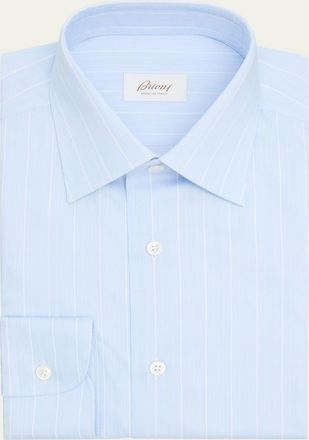 Brioni Mens Cotton Multi-Stripe Point Collar Dress Shirt