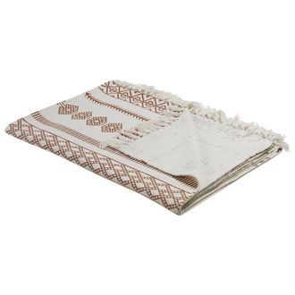 Beliani Beliani - Manta De Algod&oacute;n Beige Marr&oacute;n 130 X 180 Cm Patr&oacute;n &Eacute;tnico Africano Kilim Jorhat