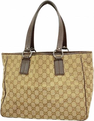 Gucci Beige Brown Canvas Tote Bag (Pre-Owned)
