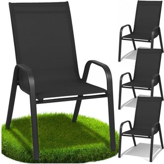 OEM Silla De Jard&iacute;n De Metal Negro, Terraza, Balc&oacute;n, Sill&oacute;n, Terraza, Fuerte, 4 Uds