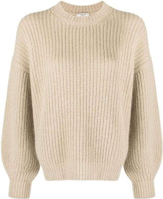 PESERICO Crew-Neck Cable-Knit Beige Knitwear Jumper