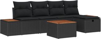 vidaXL Garden Sofa Set with Pillow 6 pcs Black Poly rattan vidaXL