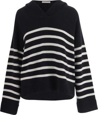 Allude V-neck Knitwear, female, Blue, S, Cashmere Striped Jumper