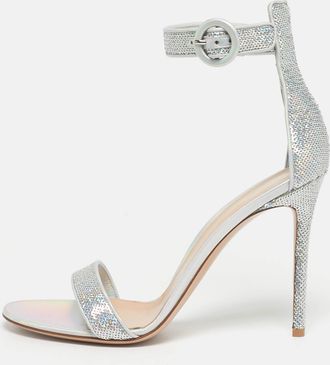 Gianvito Rossi Silver Iridescent Leather And Sequins Portofino Ankle Strap Sandals