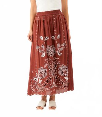 Karen Kane Cut-Out Embroidery Midi Skirt - Petite In Chocolate