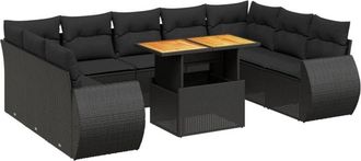 vidaXL Set De Sof&aacute;s De Jard&iacute;n 10 Pzas Cojines Rat&aacute;n Sint&eacute;tico Negro Vidaxl