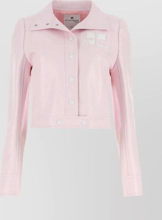 Courr&egrave;ges cropped vinyl biker jacket