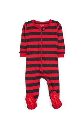 Leveret Footed Printed Cotton Pajamas, Solids, Stripes & Tie Dye in Striped Red & Gray at Nordstrom, Size 12-18M