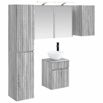 vidaXL Juego De Muebles De Ba&ntilde;o 5 Uds. Sonoma Gris Vidaxl