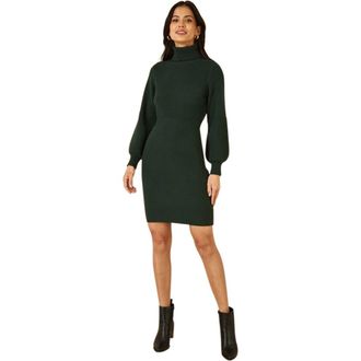 Yumi Roll Neck Knitted Dress in Green at Nordstrom, Size Medium