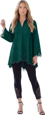 Roaman's Poplin Embroidered Swing Tunic in Emerald Green at Nordstrom, Size 14