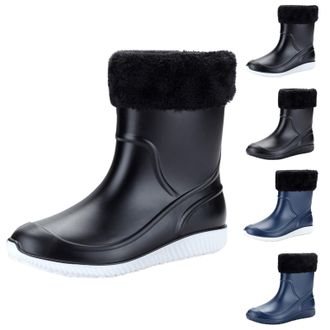 Generic Waterproof Garden Rain Boots for Men Lightweight Mid Calf Deck Fishing Outdoor Slip Resistant Shoes Winter Warm Short Detachable Rain Shoes White