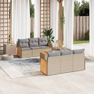 vidaXL Vidaxl - Set Sof&aacute;s De Jard&iacute;n 7 Piezas Y Cojines Rat&aacute;n Sint&eacute;tico Beige