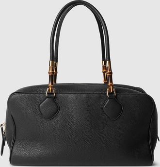 Gucci Large Boston Bag With Bamboo, Black, Leather
