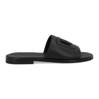 Dolce & Gabbana Logo Kalfsleren Slippers - Heren - Sandalen - Zwart - 41 EU - Leer - Schoenen