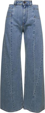 Maison Margiela Jeans, Dames, Blauw, 2Xs, Katoen, Decortique Asymmetrische Wijde Pijpen Jeans