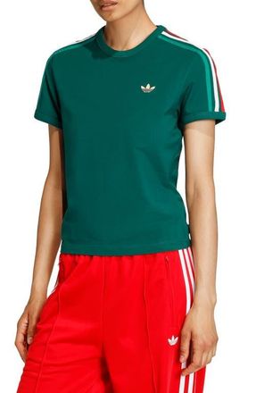 adidas Originals 3-Stripes Slim Fit T-Shirt in Team Green/White/Scarlet at Nordstrom, Size X-Small