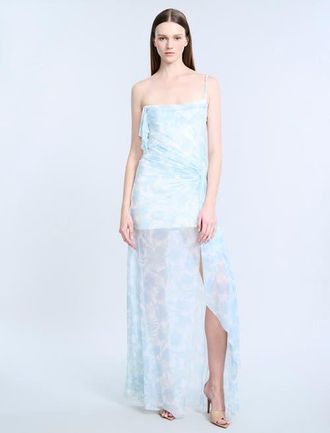 BCBGeneration Mesh Sequin Gown in Sky Floral Print at Nordstrom, Size 10