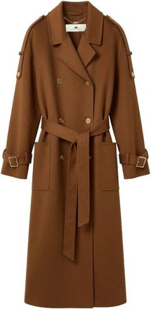 Elisabetta Franchi Lange Jas - Dames - Mantel - Bruin - S - Wol - Jassen