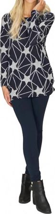 Papillon Geo Star Print Ruched Side Sweater In Navy