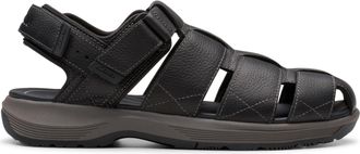 Clarks Mens Guideview Cove Fisherman Sandal, Black Leather, 10.5 Wide