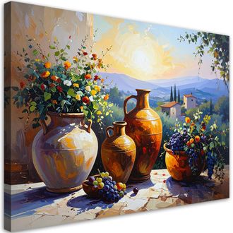 Feeby Cuadro En Lienzo, Vi&ntilde;edos De La Toscana Jarras Flores Vi&ntilde;edos, 100x70