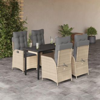 vidaXL Set Comedor De Jard&iacute;n 5 Pzas Con Cojines Rat&aacute;n Sint&eacute;tico Beige Vidaxl