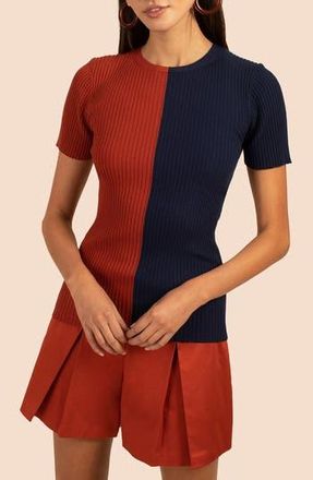 Trina Turk Vivika Two-Tone Rib Sweater in Cinnamon/Indigo at Nordstrom Rack, Size X-Large