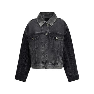 Pinko Denim Jackets, female, Gray, S, Denim Trucker Jacket With Mini Studs