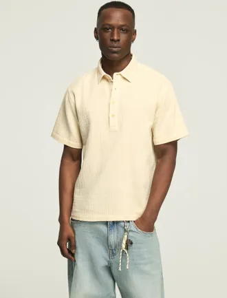 Lucky Brand Mens Short Sleeve Double Cloth Popover Shirt