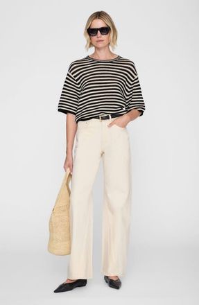 Anine Bing Theo Sweater in Black And Ivory Stripe at Nordstrom, Size Medium