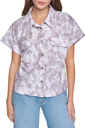 Halston Heritage Printed Short Sleeve Button Up Shirt