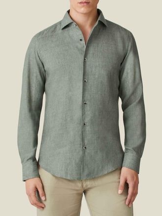 Luca Faloni Safari Green Linen Portofino Shirt