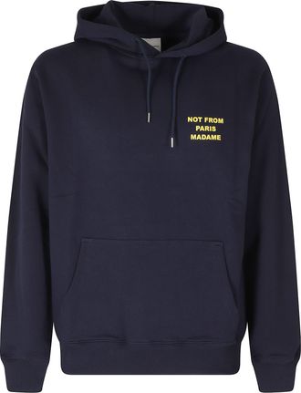 Dr&ocirc;le de Monsieur Navy Blue Bold Slogan French Terry Cotton Hoodie