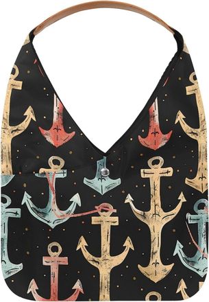 Generic Anchors Pattern Reusable Lightweight Grocery Bags - Foldable Into Compact Pouch, Washable & Sturdy, Multipurpose for Shopping and Travel