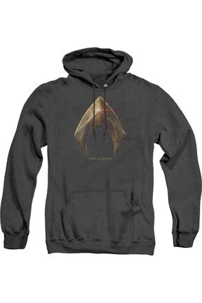 Gildan Justice League Movie Aquaman Logo Adult Heather Hoodie / Hooded Sweatshirt