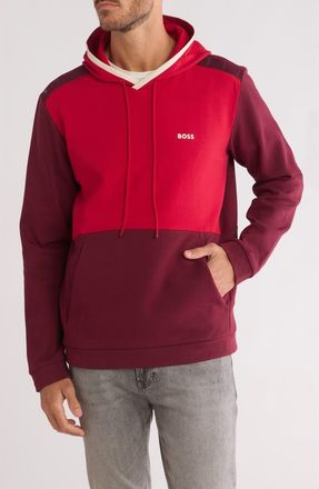 BOSS Soody Colorblock Logo Graphic Hoodie in Dark Pink at Nordstrom Rack, Size Xx-Large