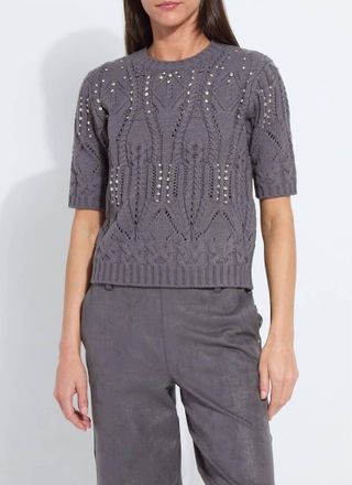 Lyss&eacute; Hadley Cozy Short Sleeve Embellished Cable Sweater In Grey Melange